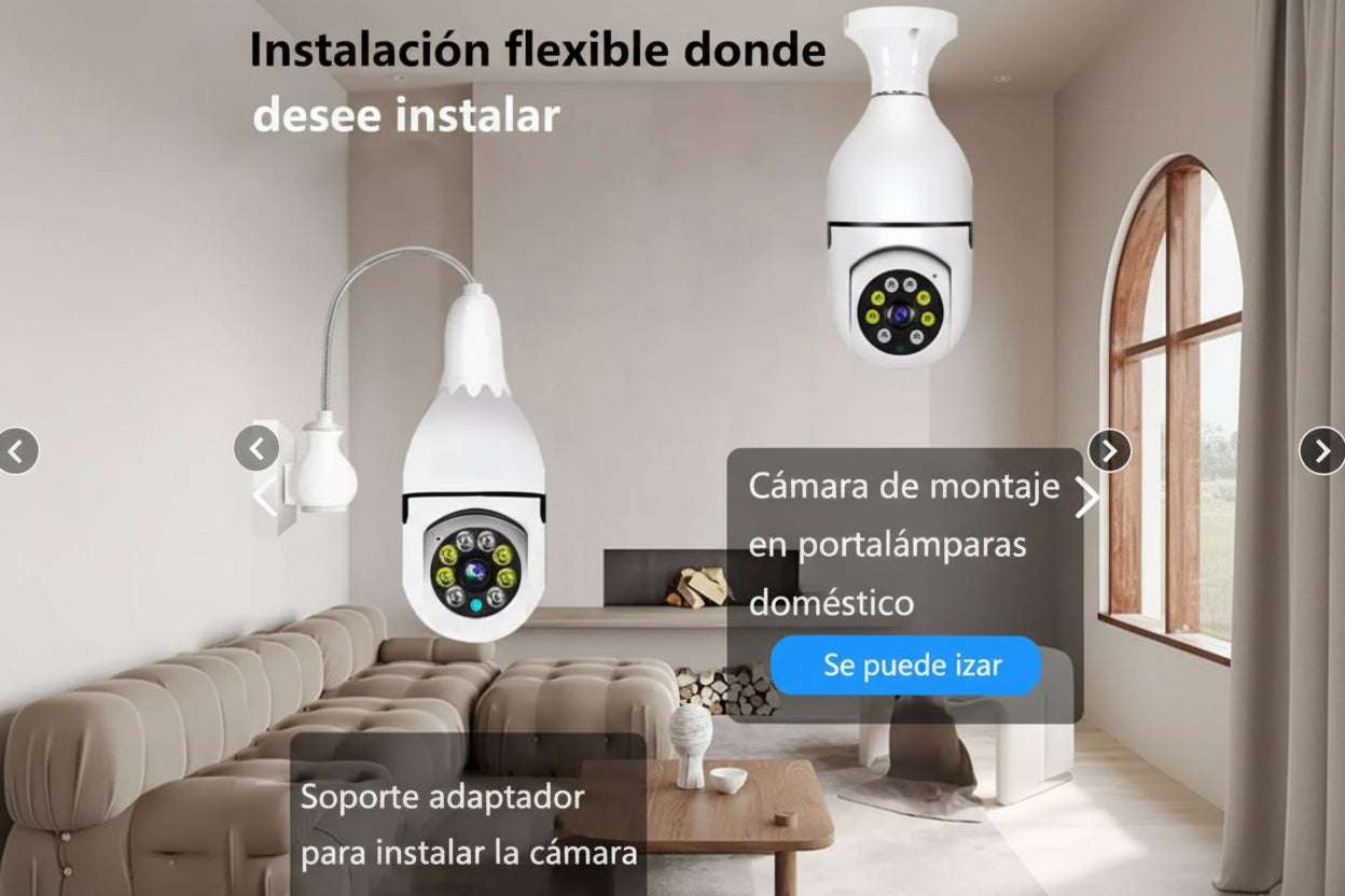 Cámara Seguridad SUPER 360 WiFi HD-1080P, tipo ampolleta.