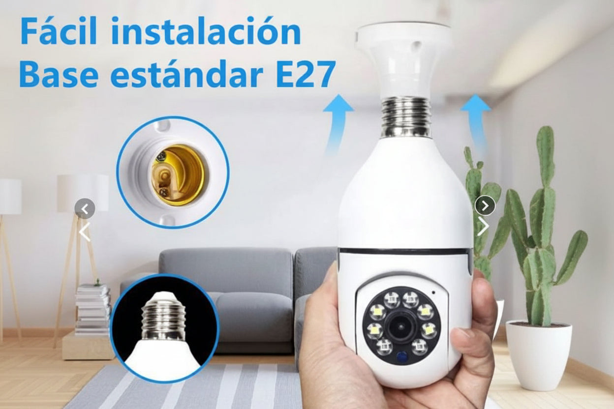 Cámara Seguridad  SUPER 360 WiFi HD-1080P, tipo ampolleta.